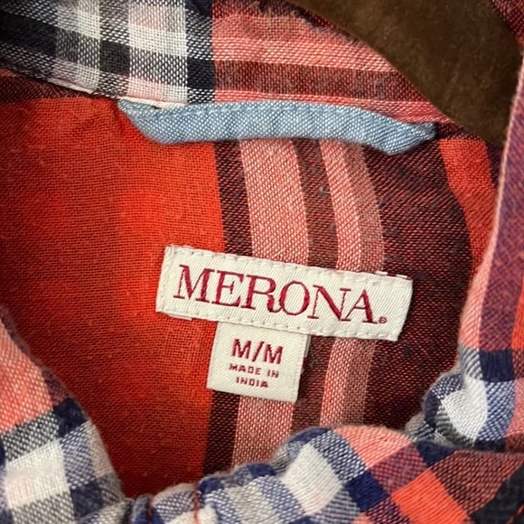 Merona red plaid button down, size medium - Picture 2 of 3